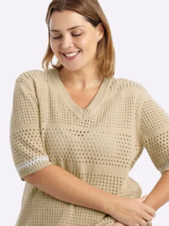 Strickpullover mit Kontraststreifen an den Halbarmen
