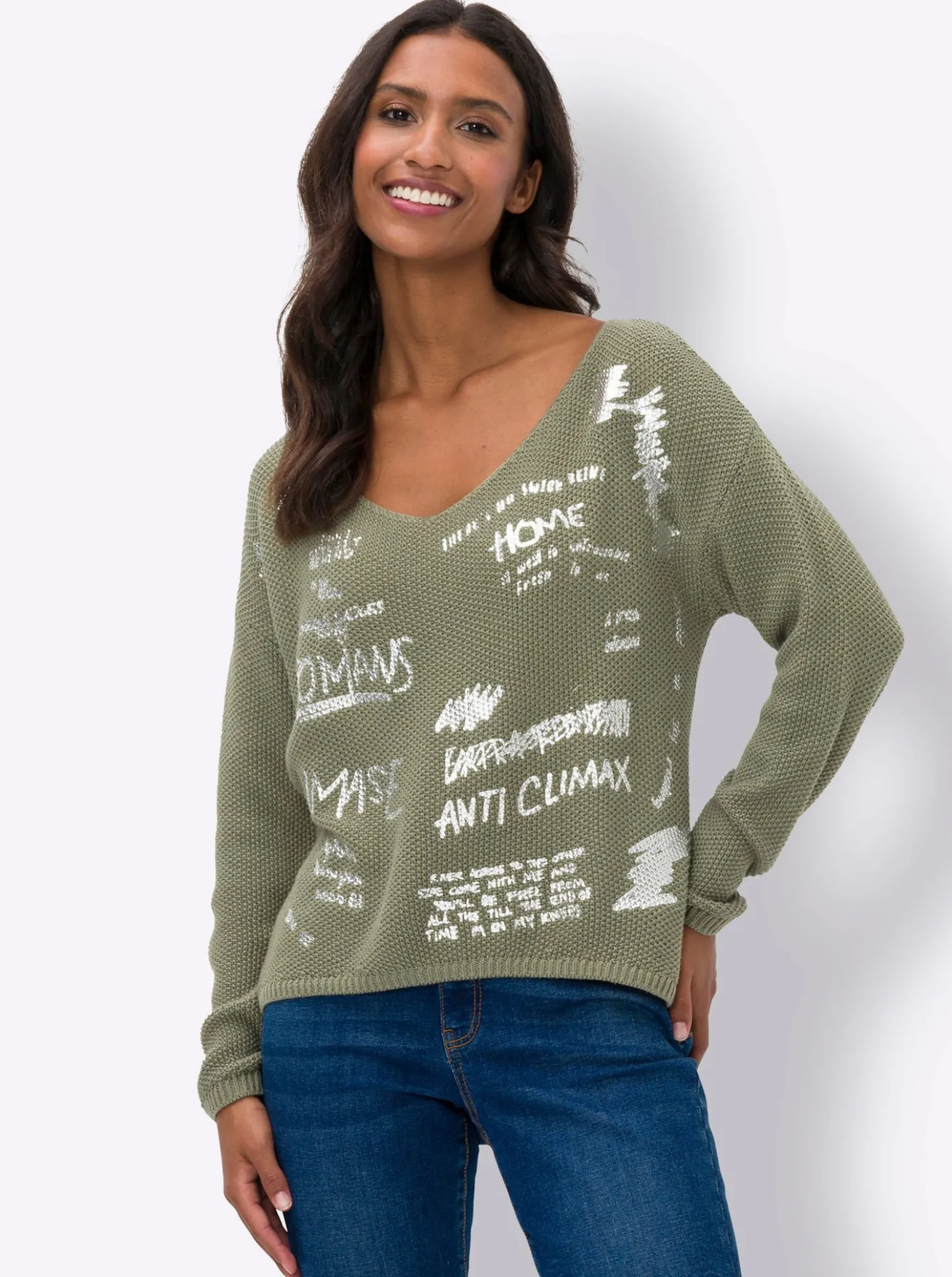 Strickpullover mit schimmerndem Druck