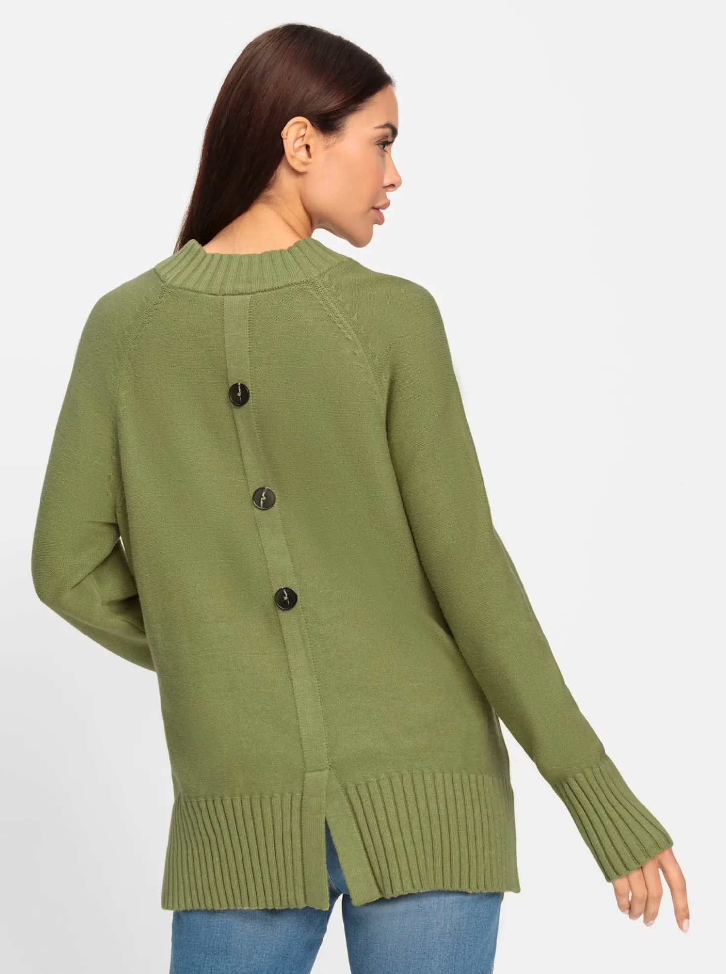 Strickpullover mit Zierknopfleiste im Rücken