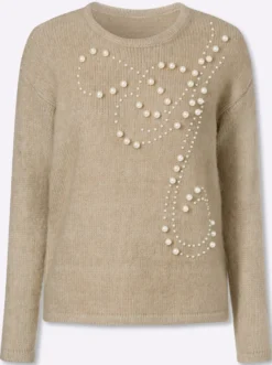 Strickpullover mit Zierperlen-Deko
