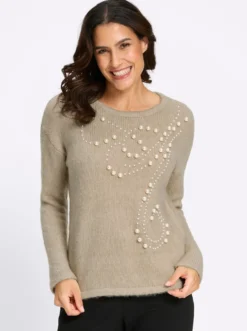 Strickpullover mit Zierperlen-Deko