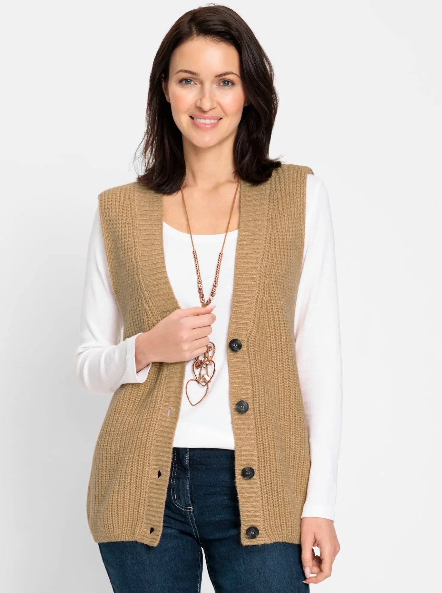 Strickweste mit Knöpfen in Holzoptik