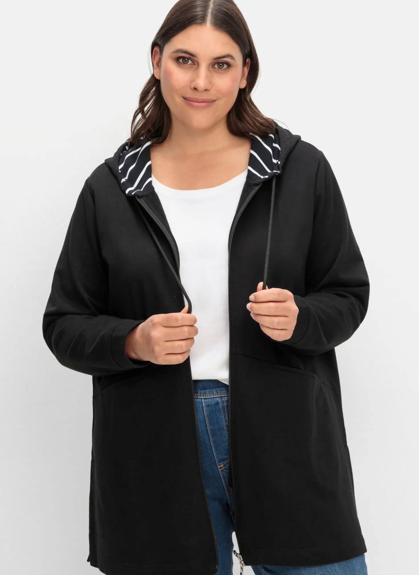 Sweatjacke in Longform, innen angeraut