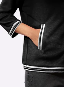 Sweatjacke mit gestreiften Bündchen