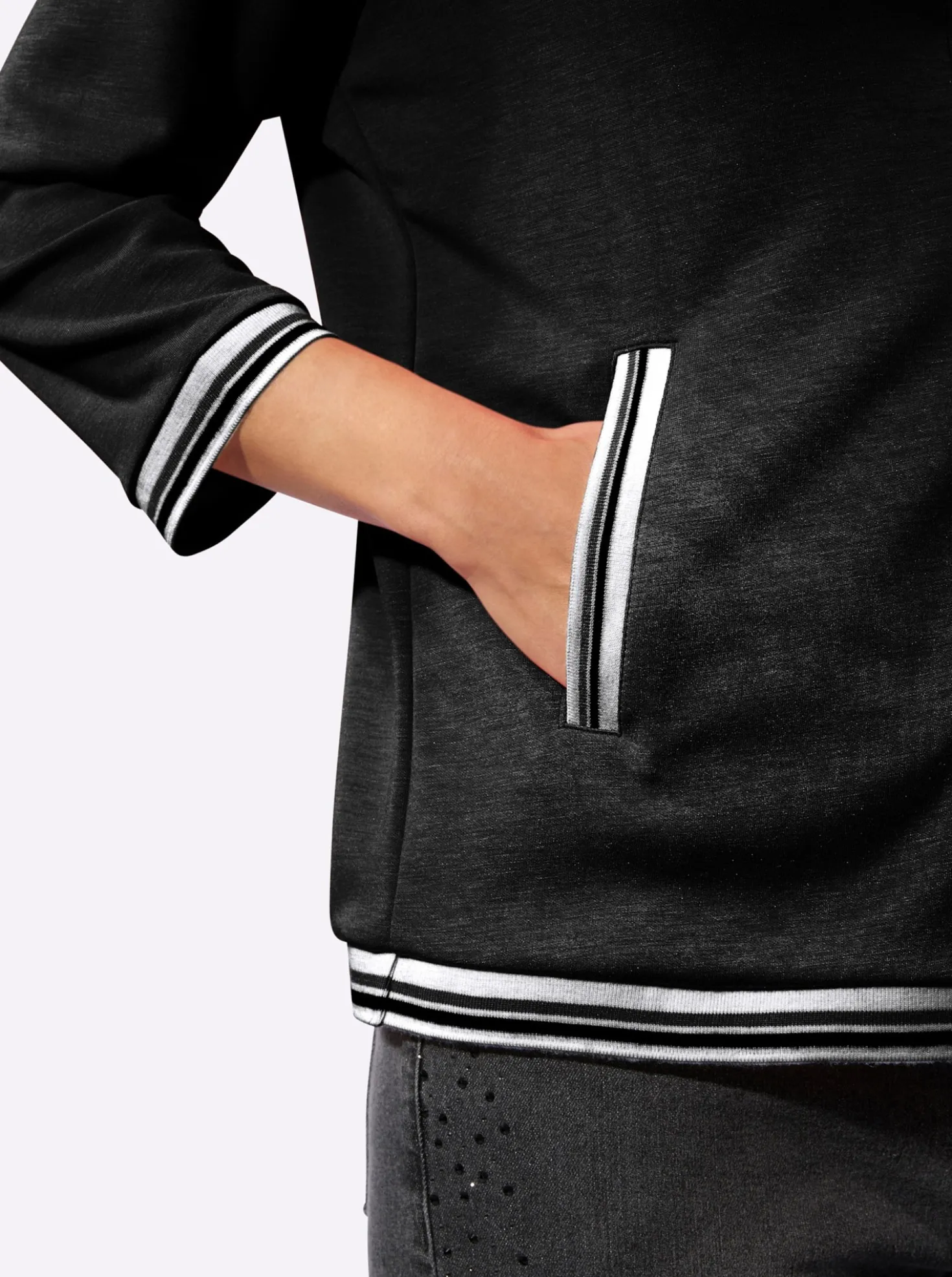 Sweatjacke mit gestreiften Bündchen