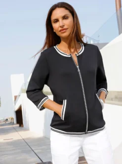 Sweatjacke mit gestreiften Bündchen