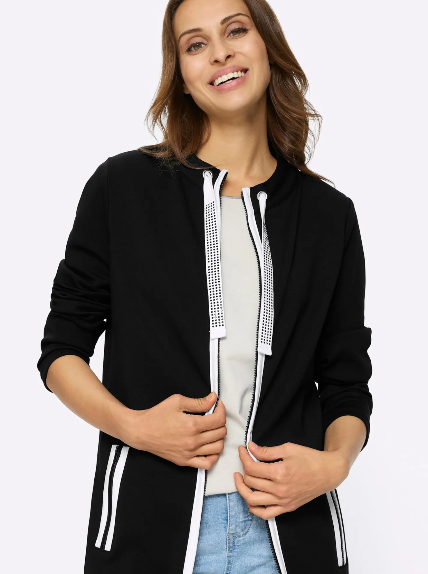 Sweatjacke mit 2-Wege-Reißverschluss