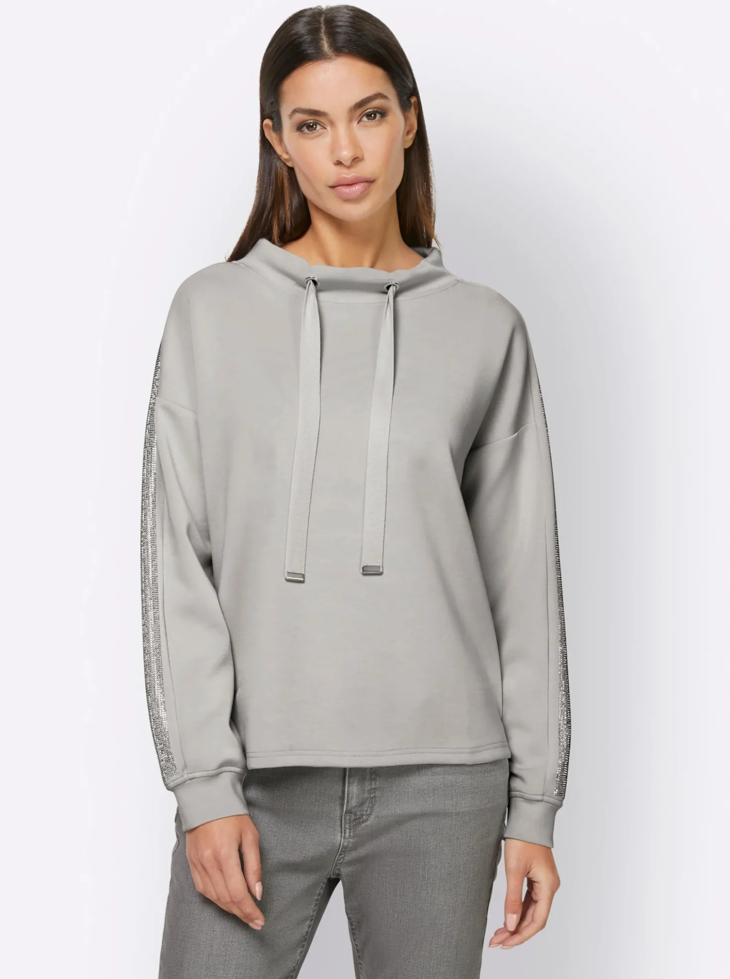 Sweatshirt mit Galonstreifen aus Ziersteinchen