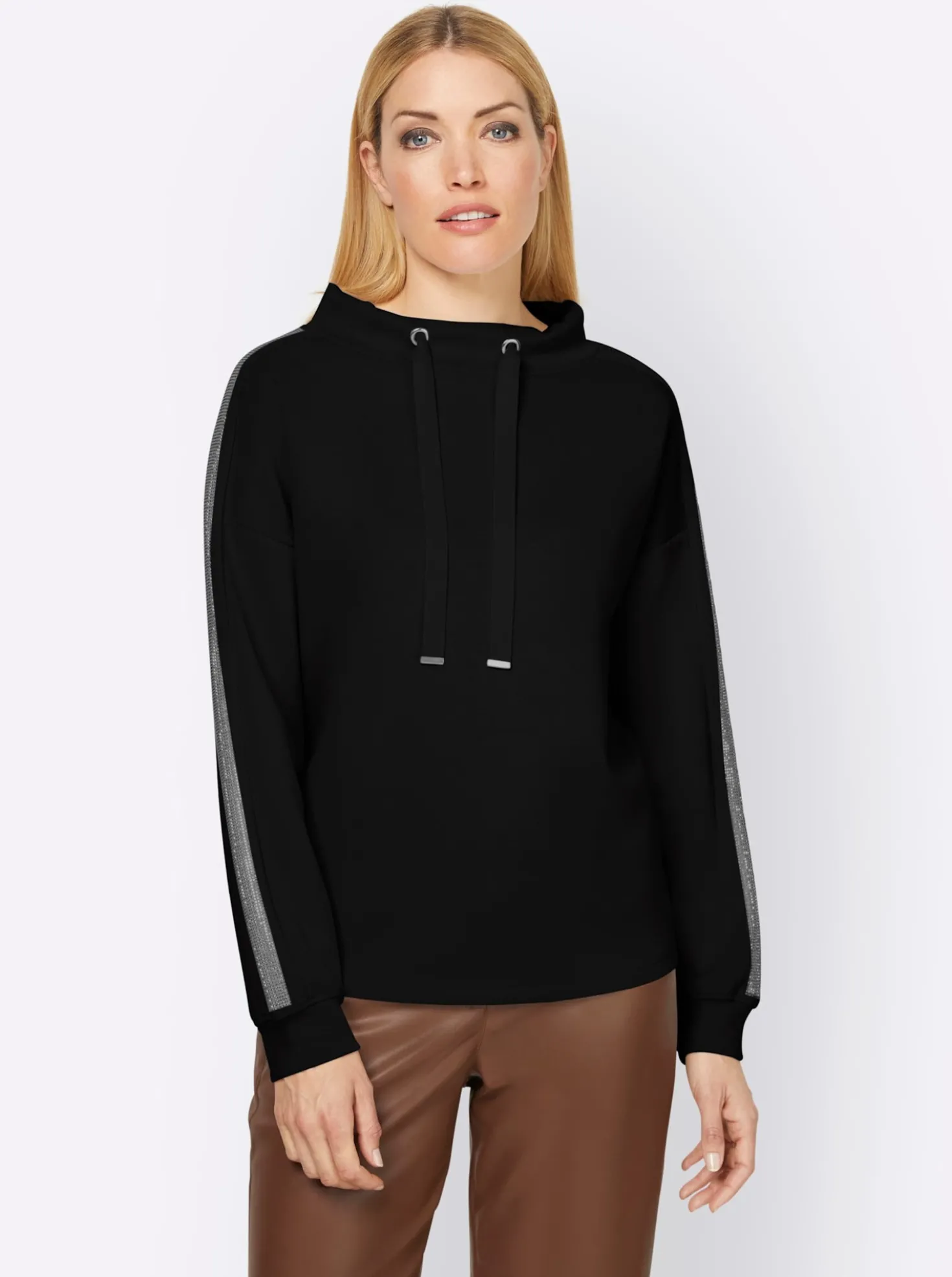 Sweatshirt mit Galonstreifen aus Ziersteinchen