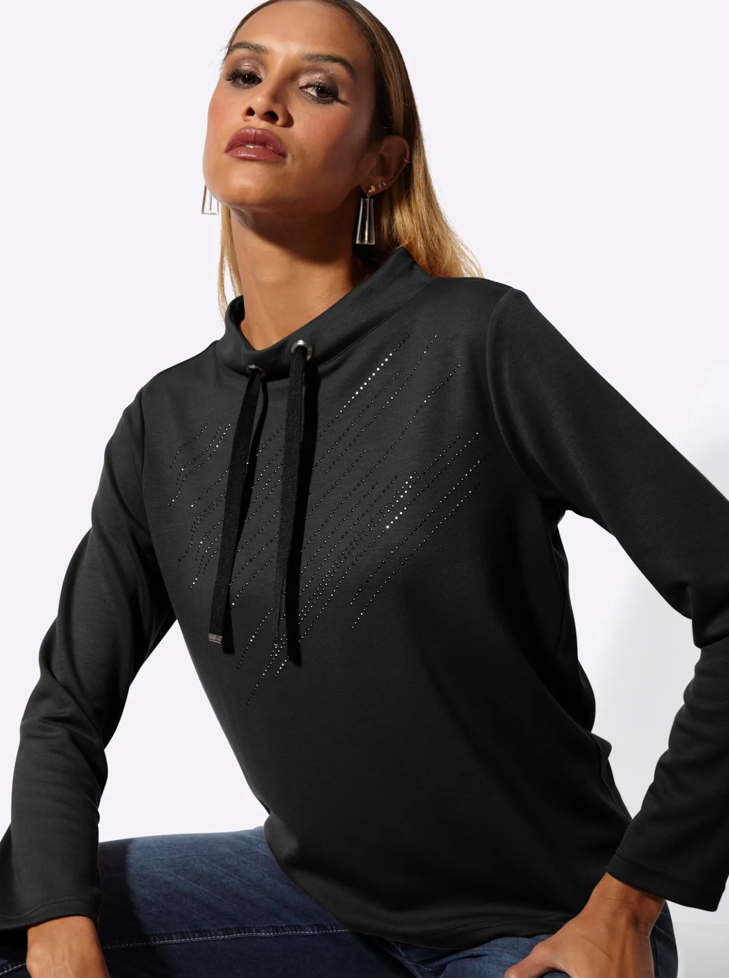 Sweatshirt mit Glitzersteinchen-Verzierung