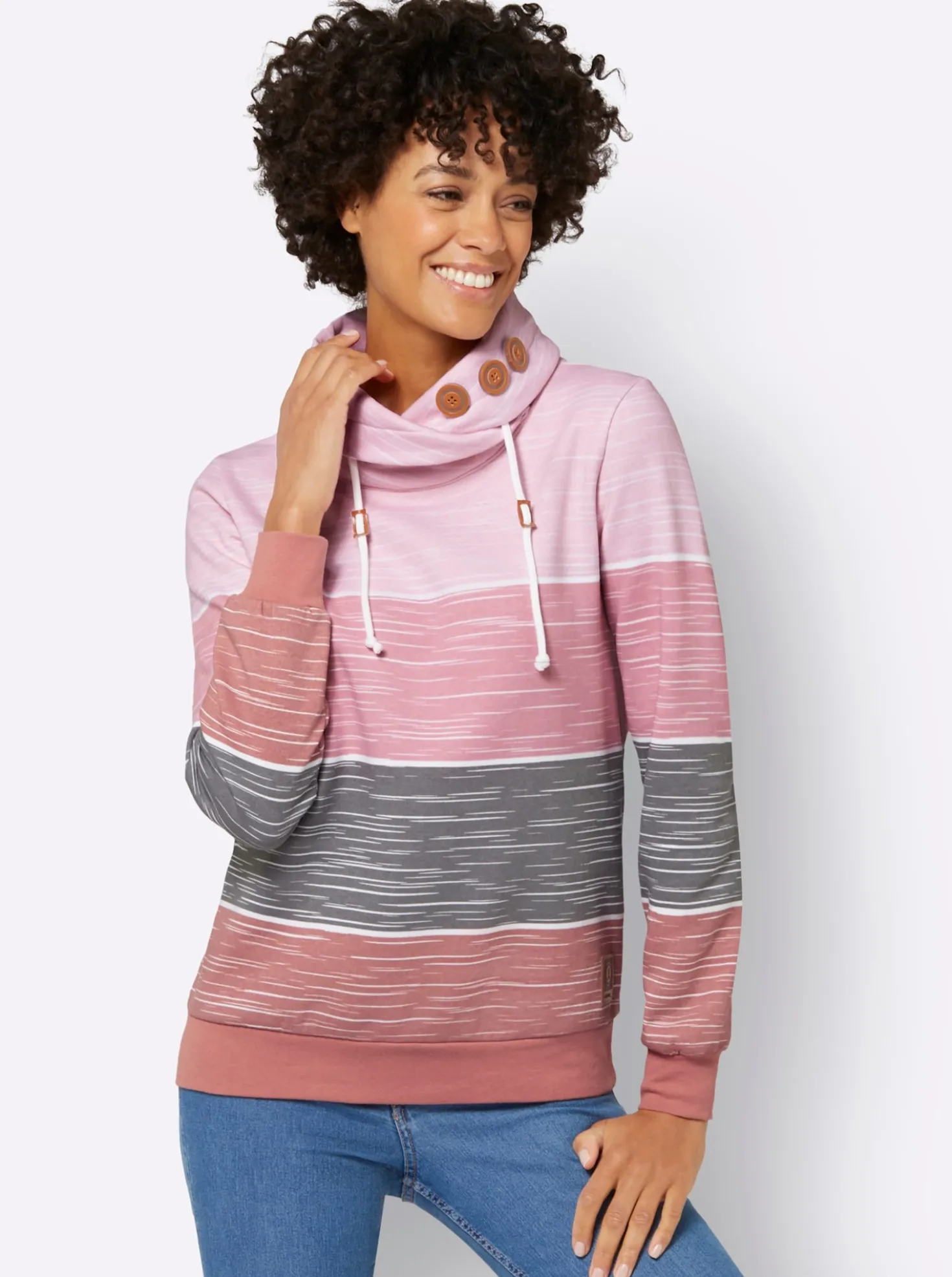 Sweatshirt mit Zierknöpfen am Kragen