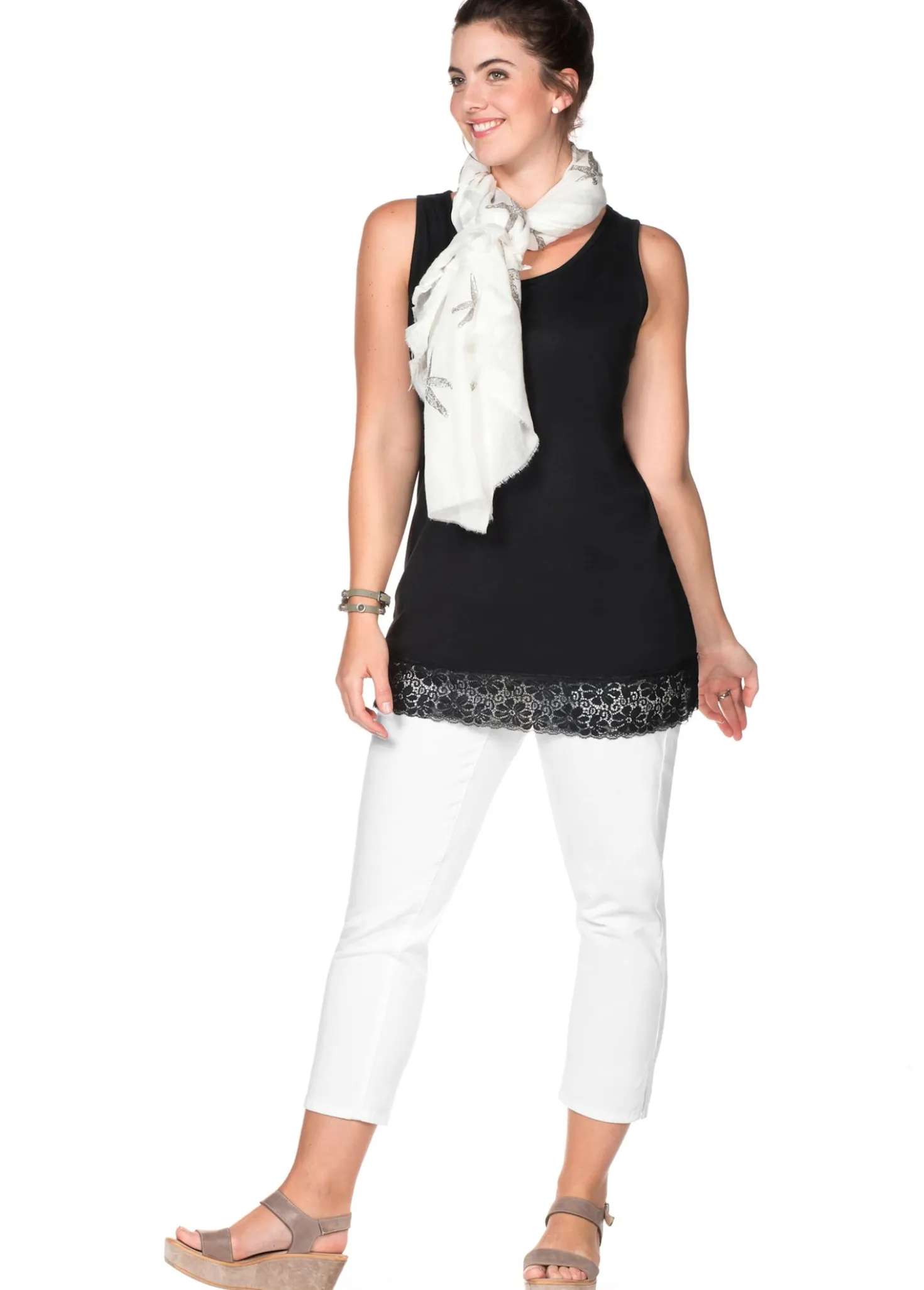 Tanktop mit Spitzensaum