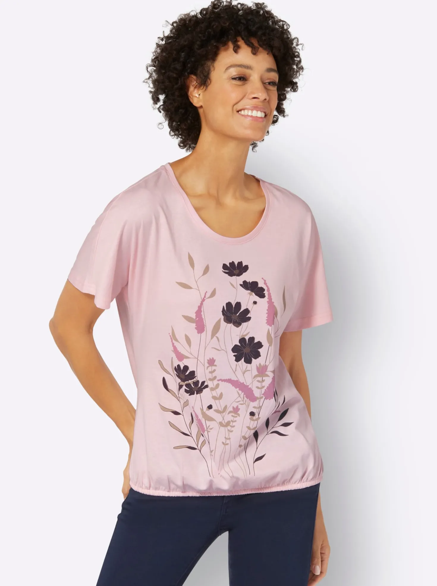 T-Shirt mit Blumen-Druck im Vorderteil
