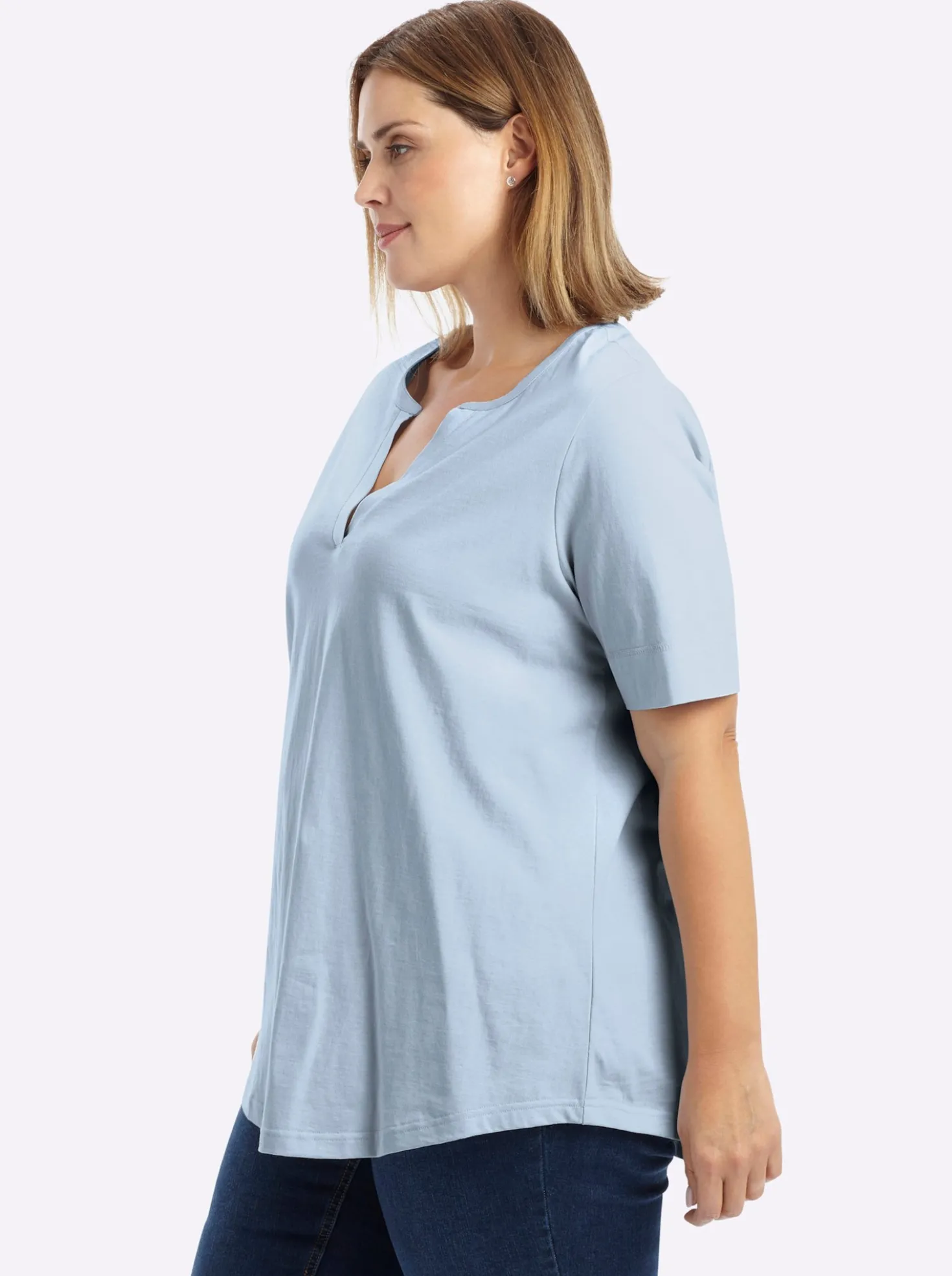 T-Shirt mit offenem V-Schlitz