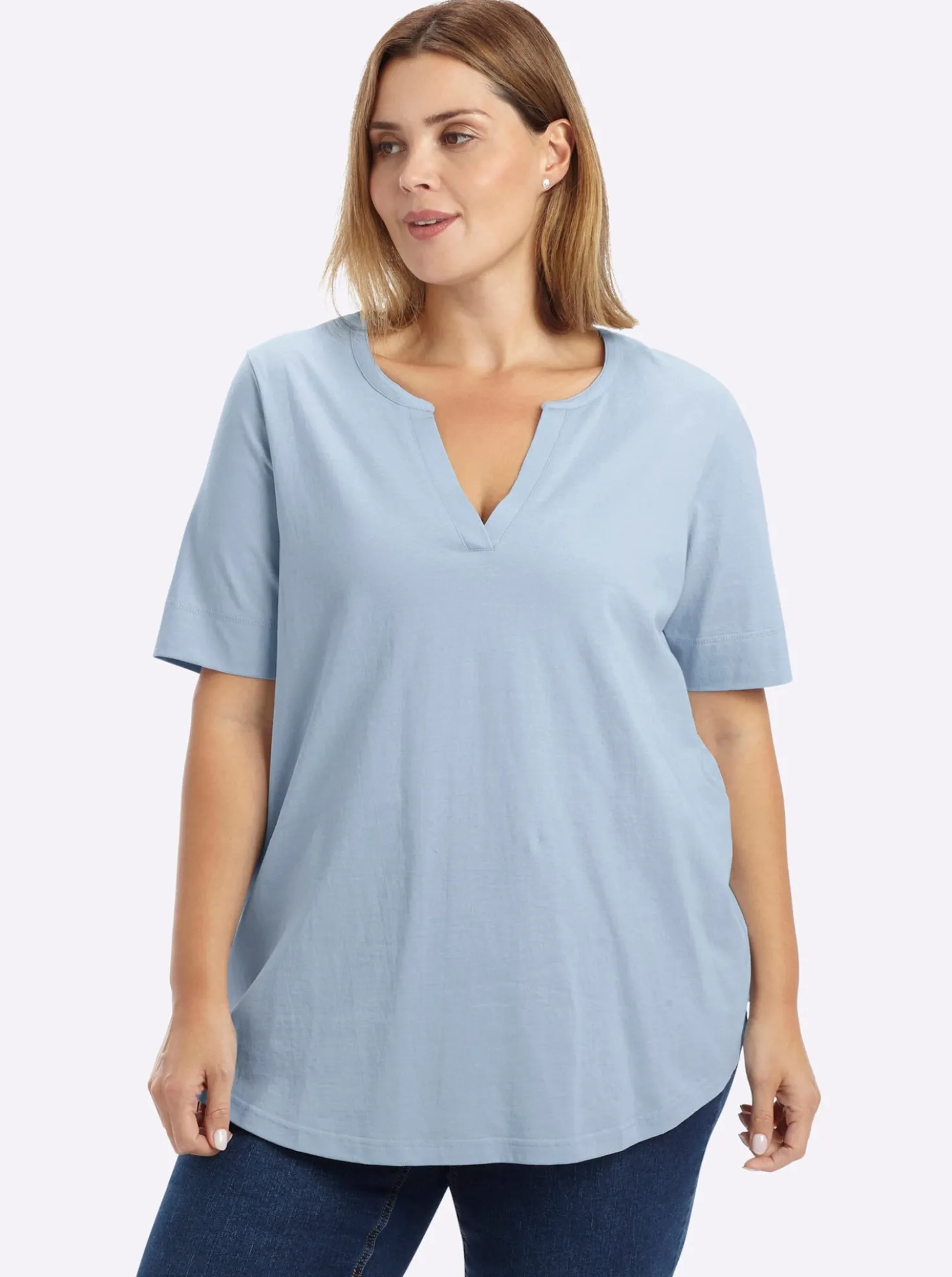 T-Shirt mit offenem V-Schlitz