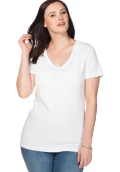 T-Shirt mit V-Ausschnitt, Rippqualität