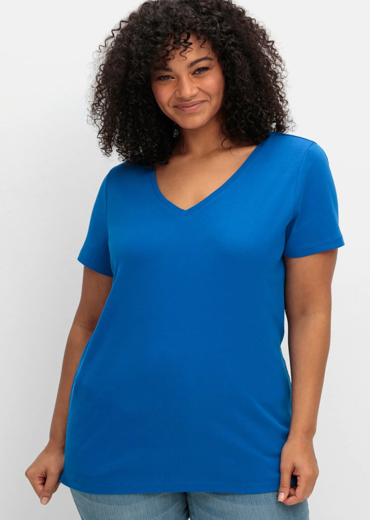 T-Shirt mit V-Ausschnitt, Rippqualität
