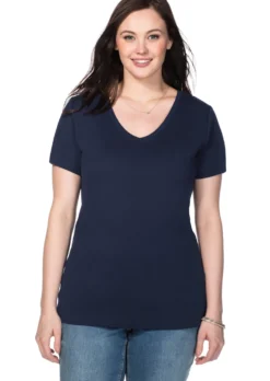 T-Shirt mit V-Ausschnitt, Rippqualität