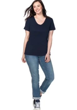 T-Shirt mit V-Ausschnitt, Rippqualität