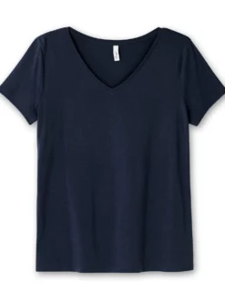 T-Shirt mit V-Ausschnitt, Rippqualität