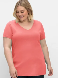 T-Shirt mit V-Ausschnitt, Rippqualität