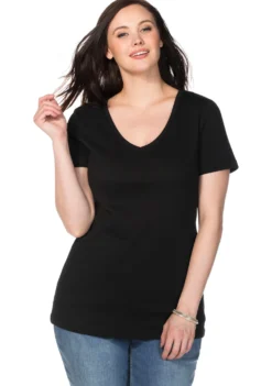 T-Shirt mit V-Ausschnitt, Rippqualität