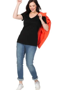 T-Shirt mit V-Ausschnitt, Rippqualität