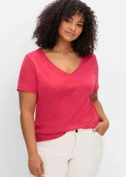 T-Shirt mit V-Ausschnitt, Rippqualität