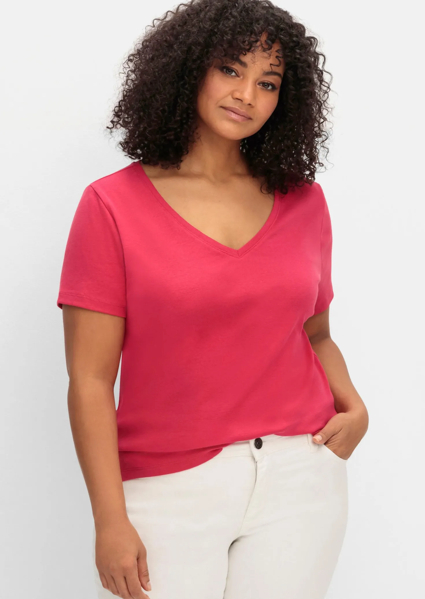 T-Shirt mit V-Ausschnitt, Rippqualität