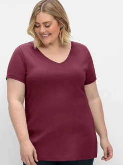 T-Shirt mit V-Ausschnitt, Rippqualität