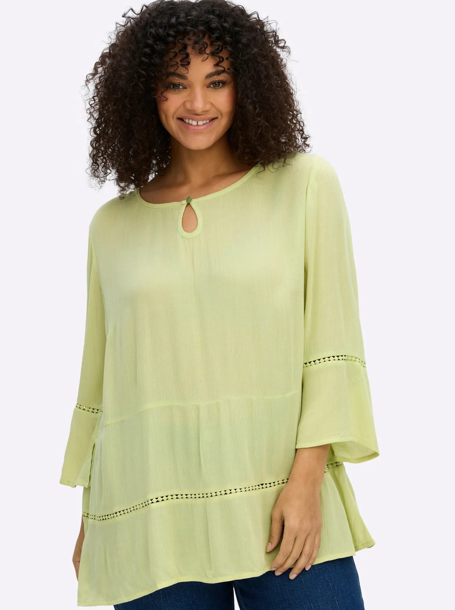 Tunika mit 3/4-Arm und Lochmusterborte