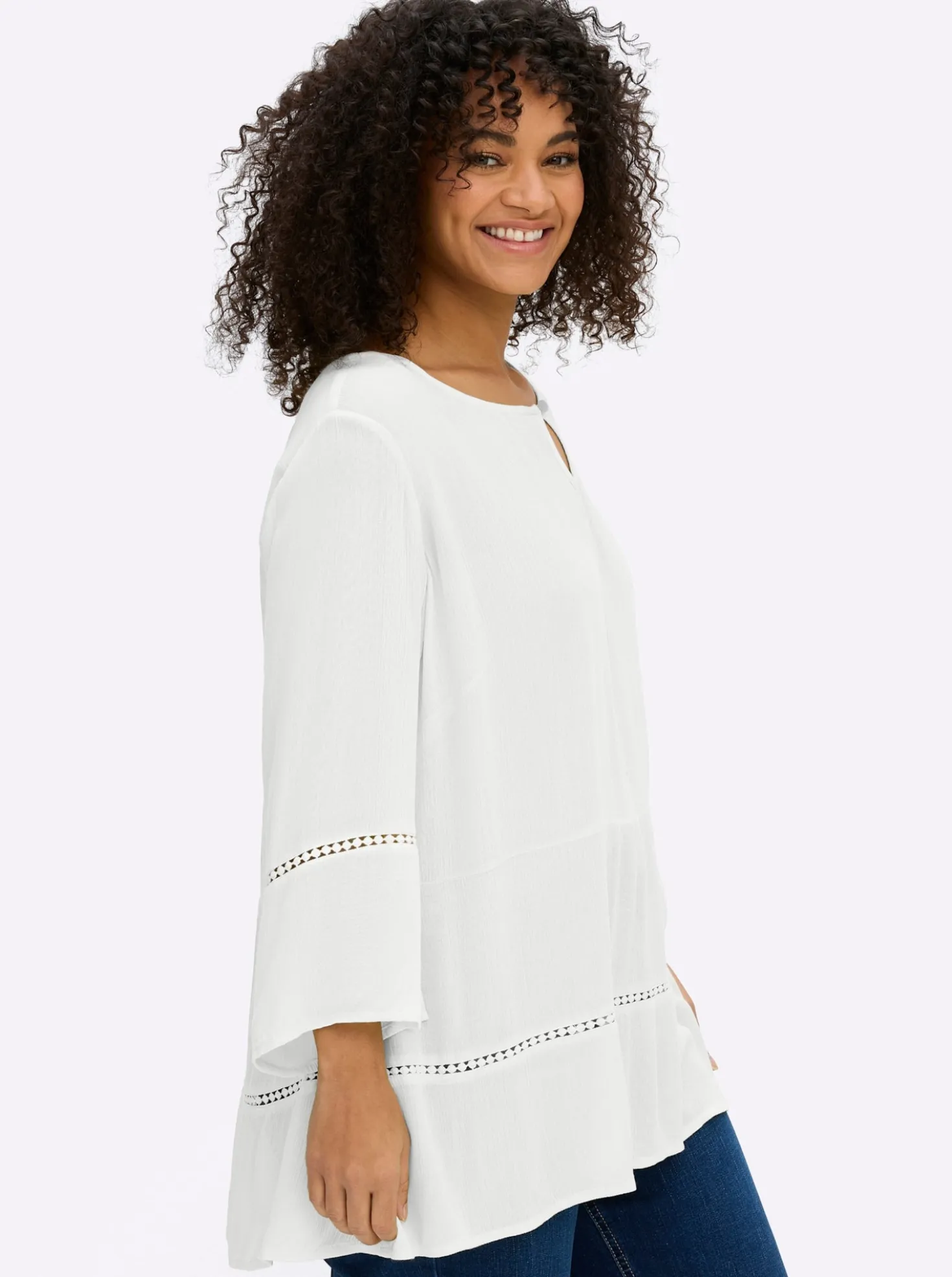 Tunika mit 3/4-Arm und Lochmusterborte