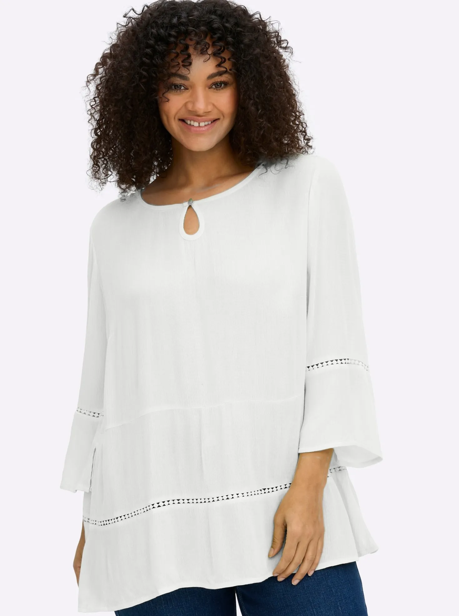 Tunika mit 3/4-Arm und Lochmusterborte