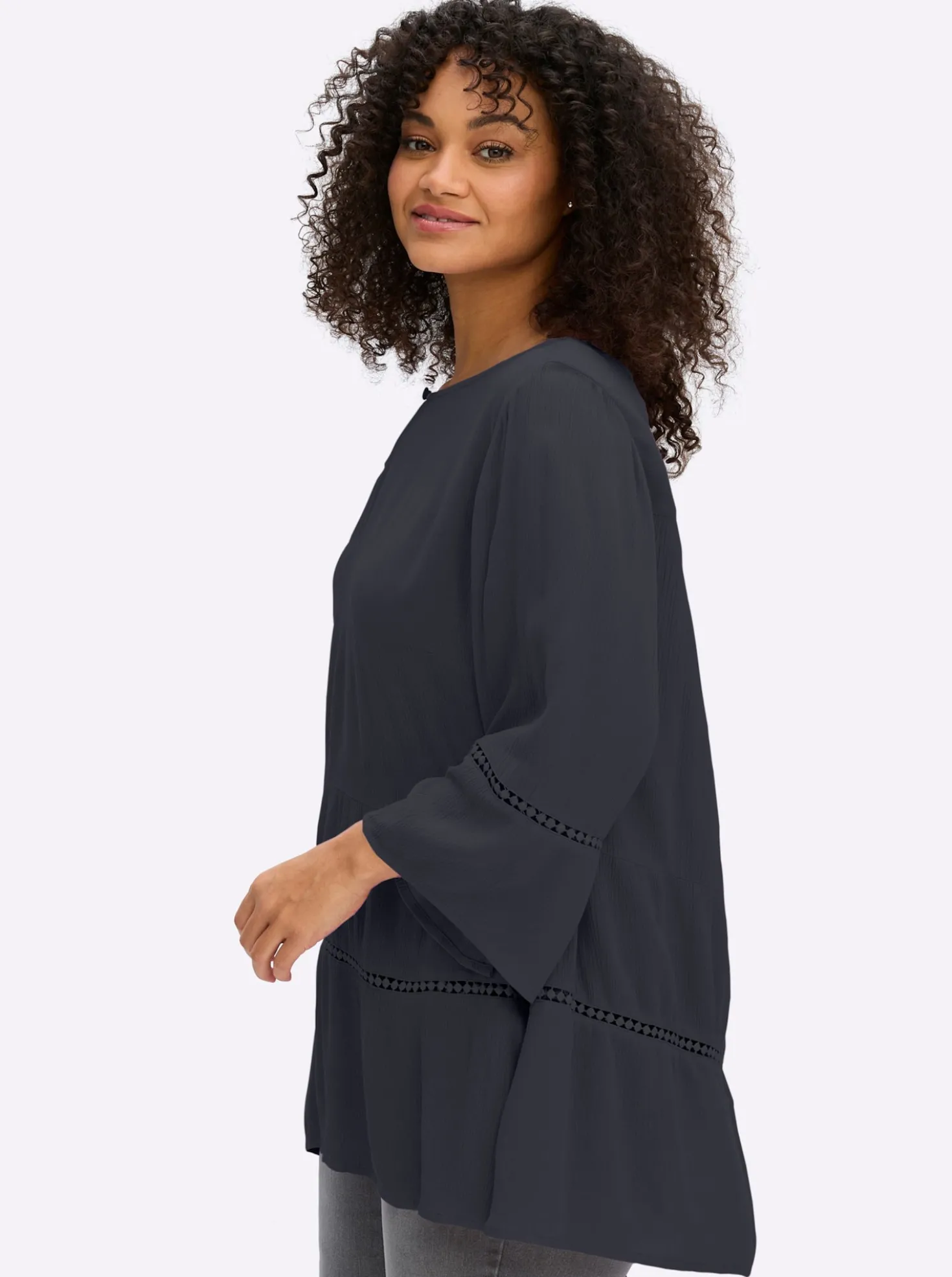 Tunika mit 3/4-Arm und Lochmusterborte