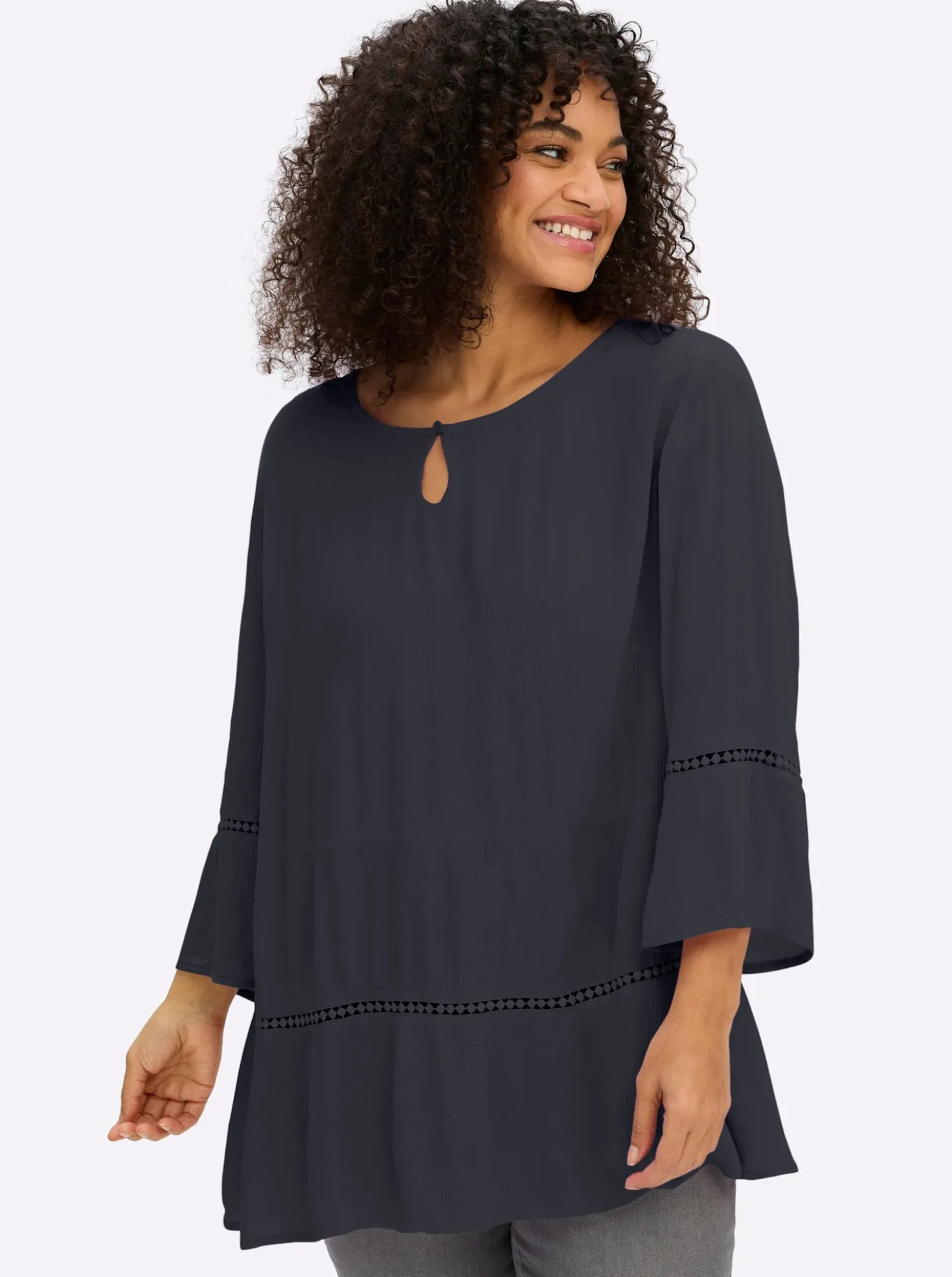 Tunika mit 3/4-Arm und Lochmusterborte