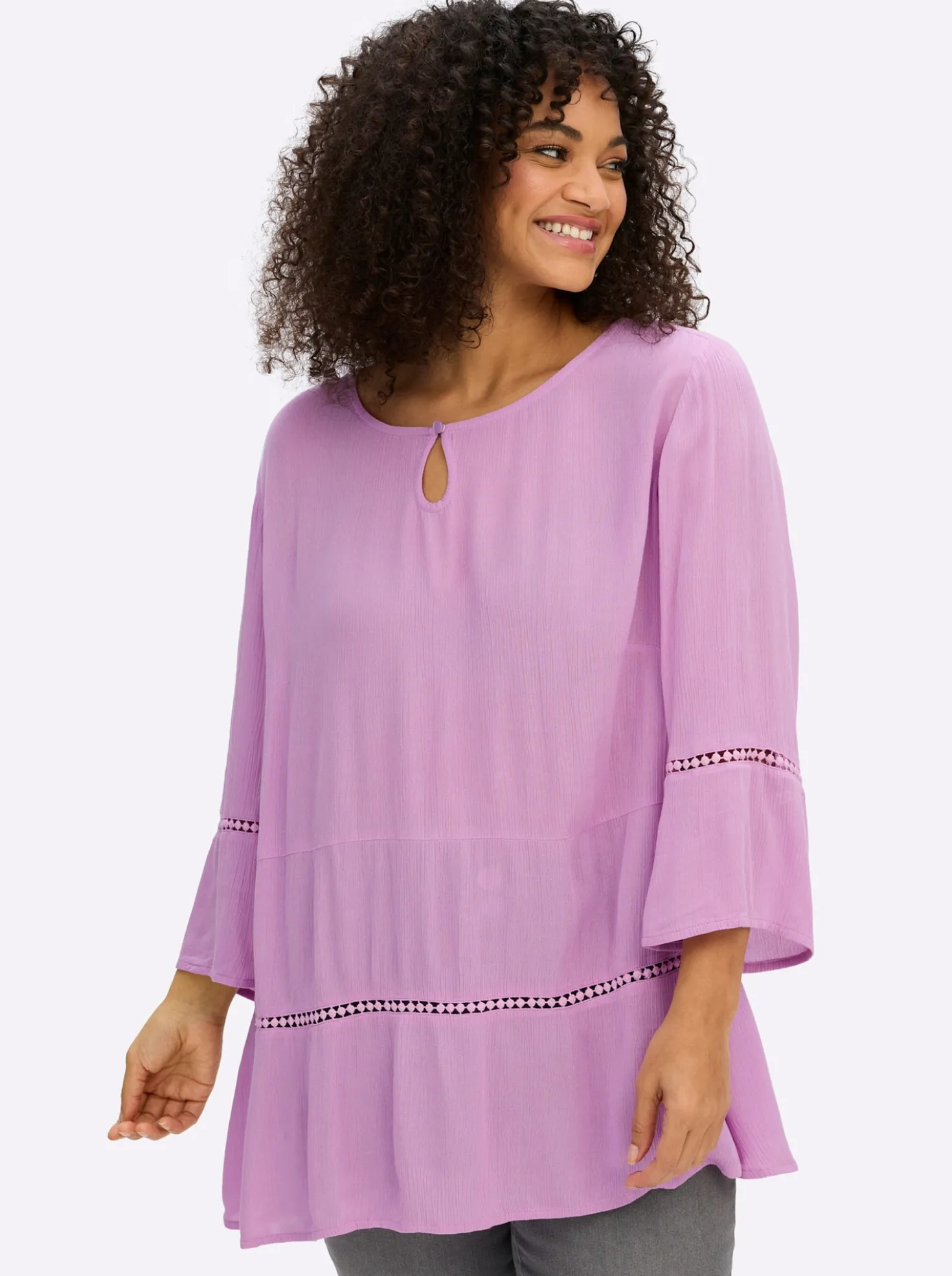 Tunika mit 3/4-Arm und Lochmusterborte
