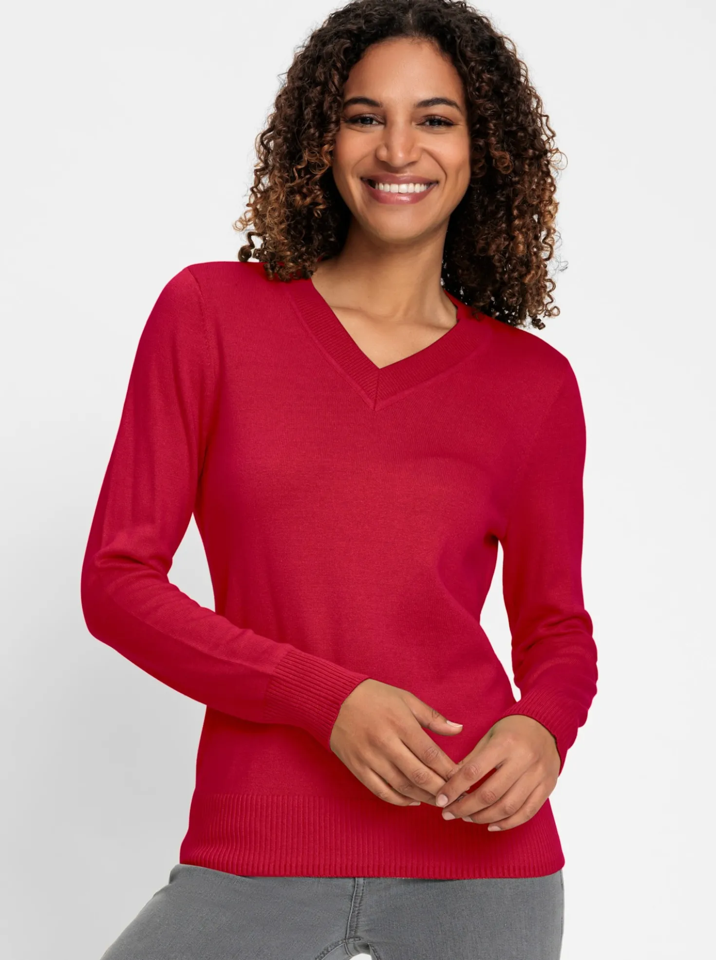 V-Ausschnitt-Pullover aus Feinstrick