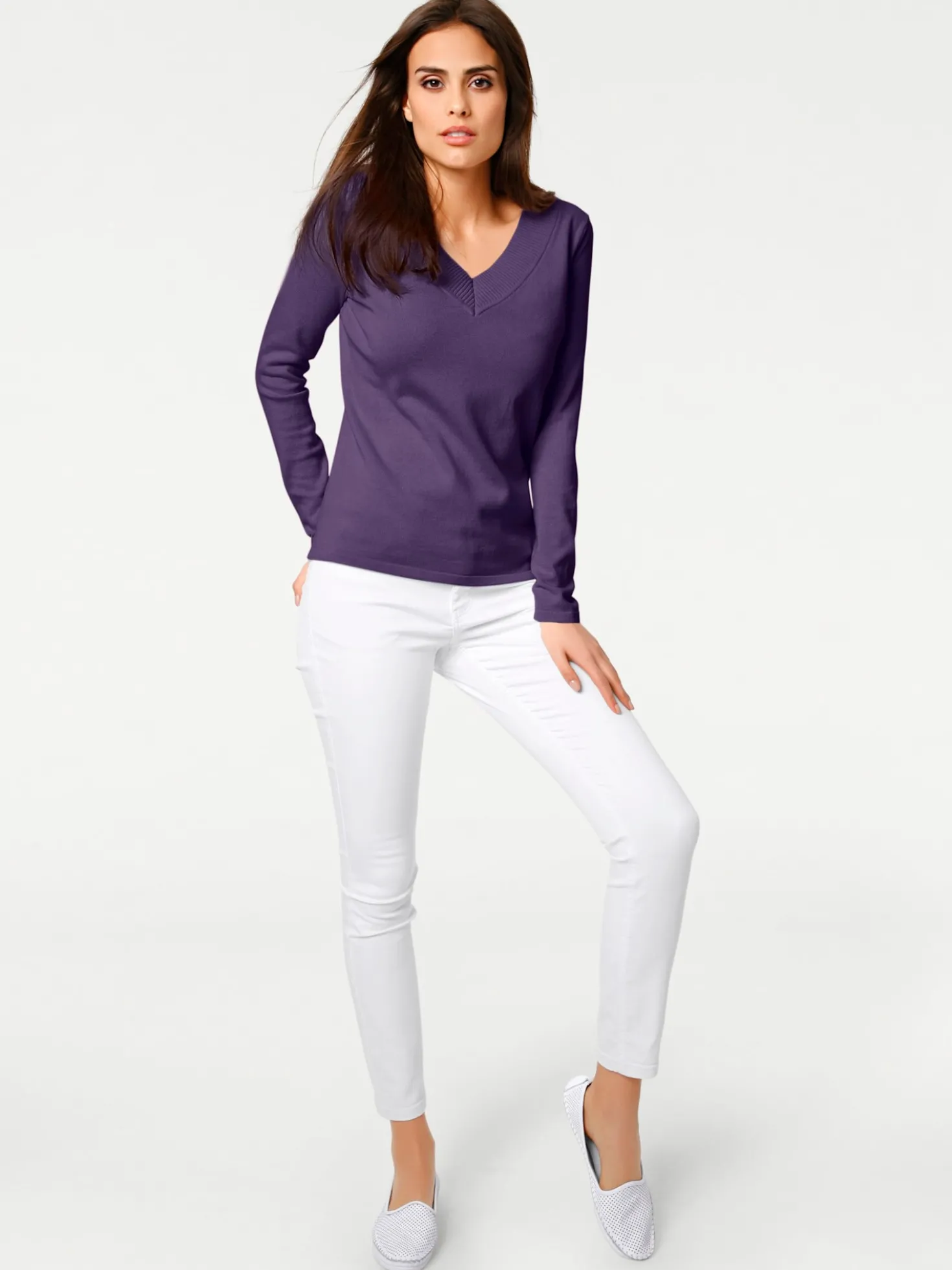 V-Ausschnitt-Pullover aus reiner Baumwolle