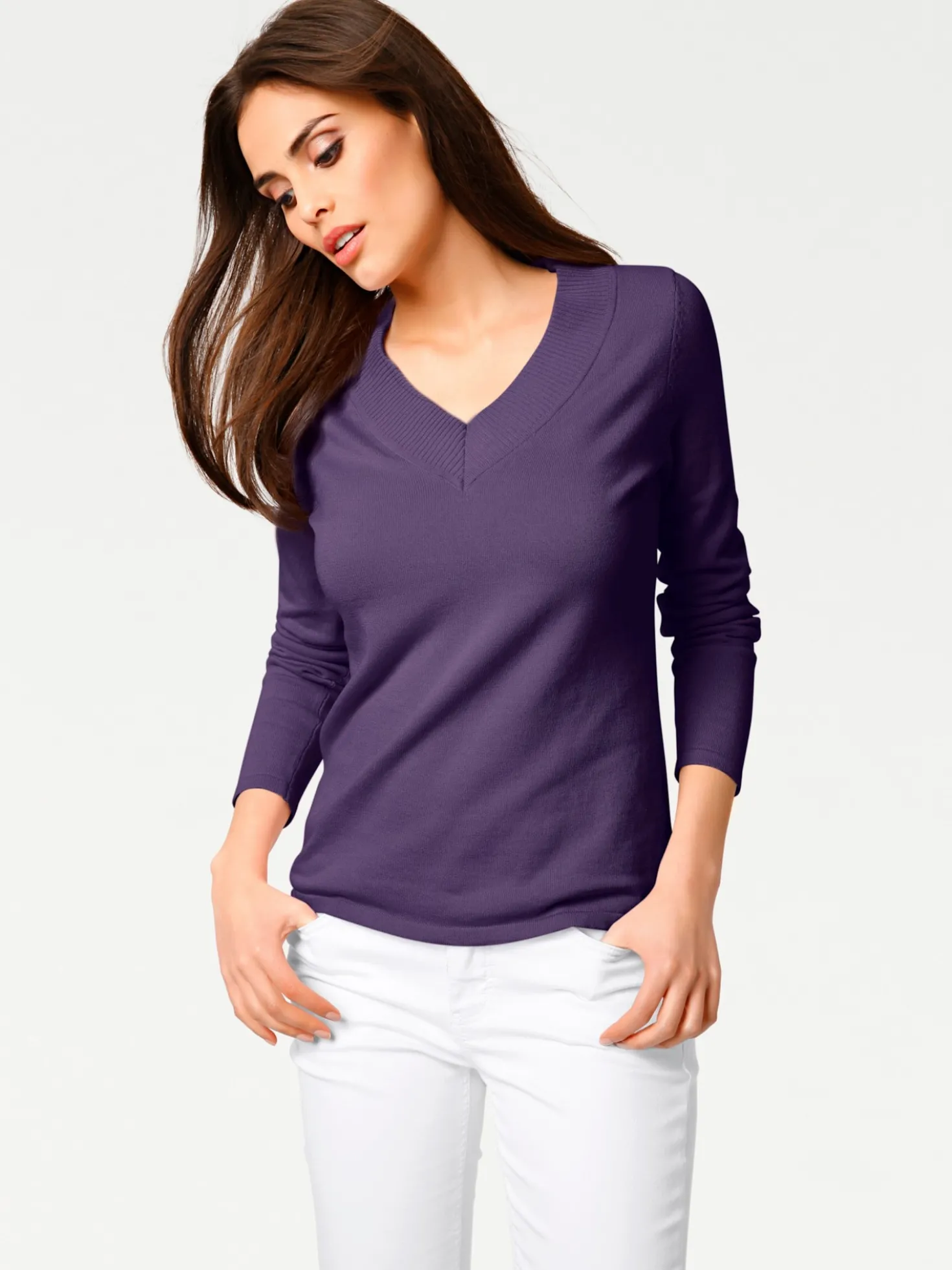 V-Ausschnitt-Pullover aus reiner Baumwolle
