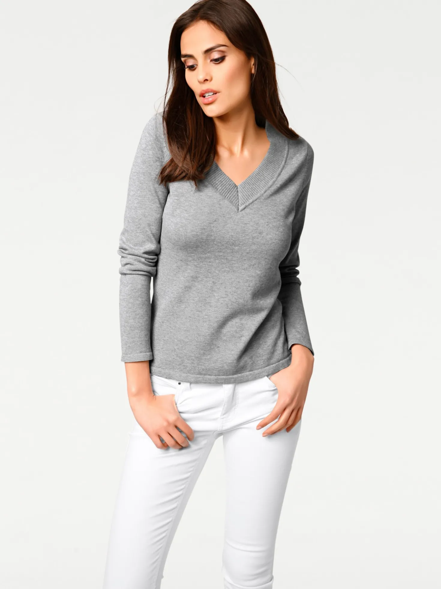 V-Ausschnitt-Pullover aus reiner Baumwolle