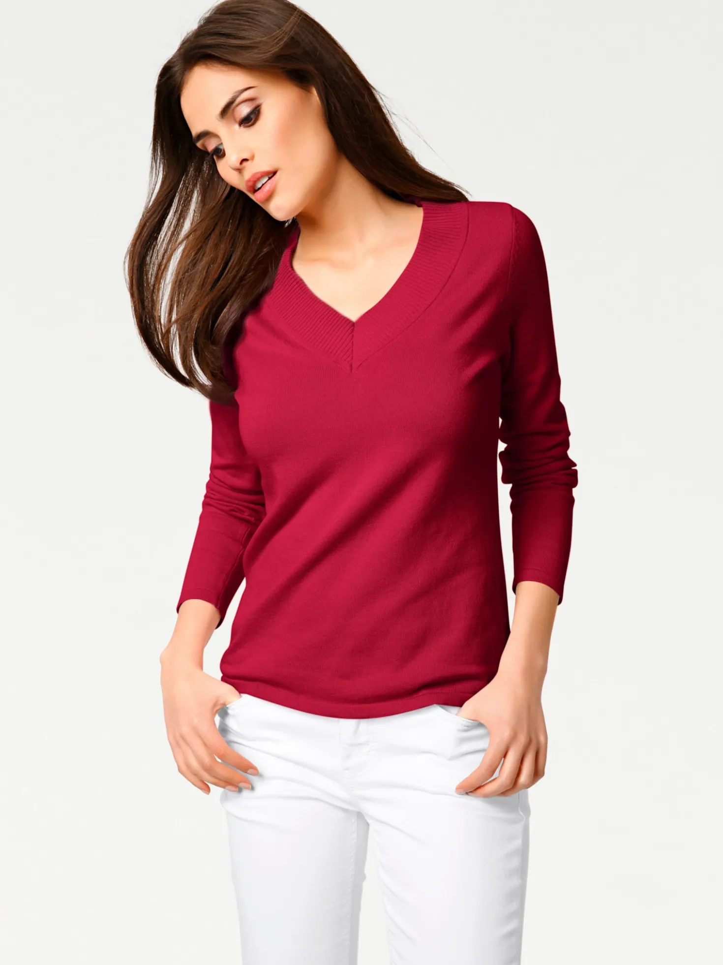 V-Ausschnitt-Pullover aus reiner Baumwolle
