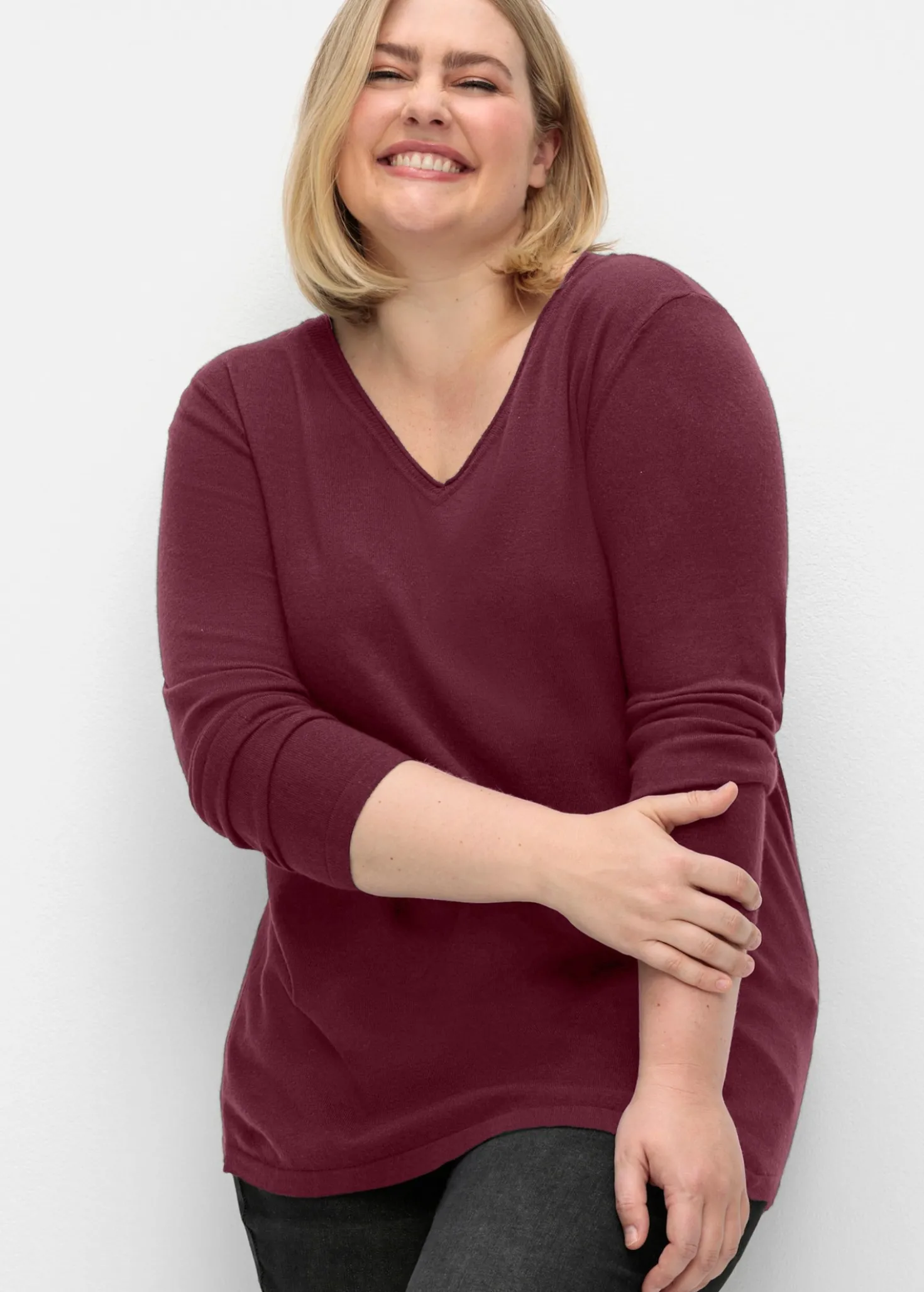 V-Ausschnitt-Pullover in flauschiger Qualität