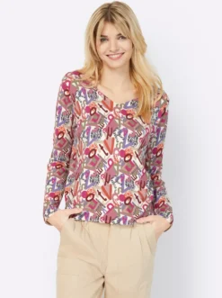 V-Ausschnitt-Pullover mit Allover-Druck