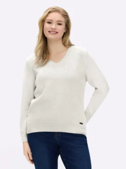 V-Ausschnitt-Pullover mit Baumwolle