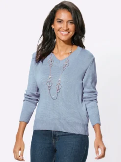 V-Ausschnitt-Pullover mit Baumwolle