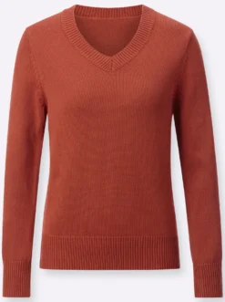 V-Ausschnitt-Pullover mit Baumwolle