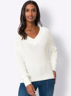 V-Ausschnitt-Pullover mit überschnittener Schulter