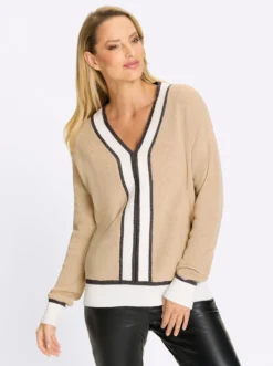 V-Ausschnitt-Pullover Mit Glitzereffekten