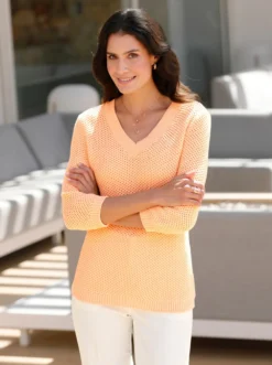 V-Ausschnitt-Pullover mit 3/4-Ärmeln