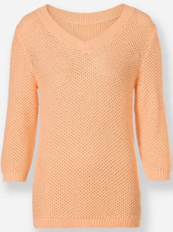 V-Ausschnitt-Pullover mit 3/4-Ärmeln